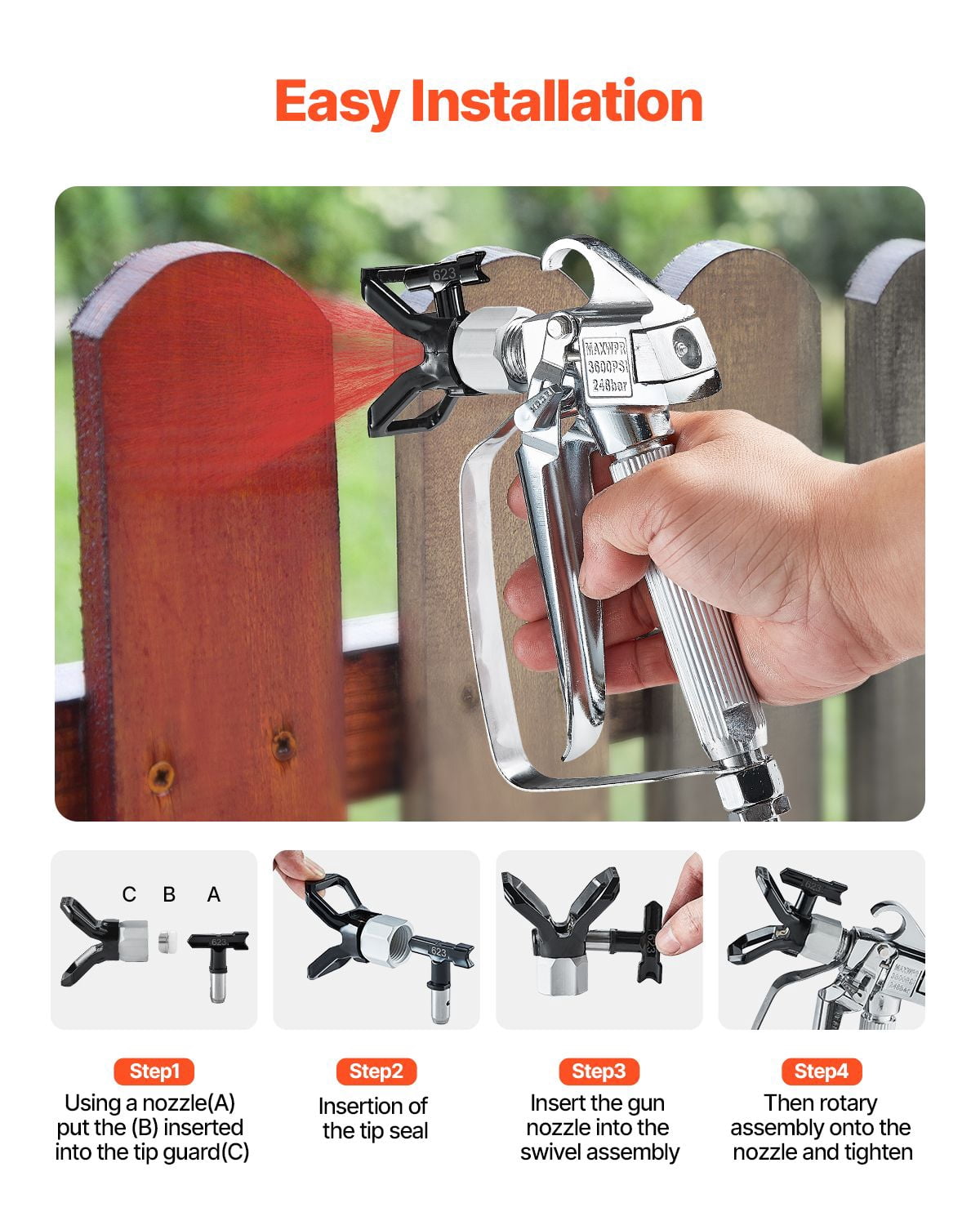 Airless Paint Sprayer Gun Compatible with 517 Nozzle, Professional Grade Efficient Spraying, Multi-Brand Compatible Paint Spray Gun for Home DIY Pro