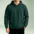 thumbnail image 4 of Men's Solid Color Pullover Hoodie, Long Sleeve Loose Fit Fall Casual Streetwear Sweatshirt with Front Pocket Army Green L, 4 of 5