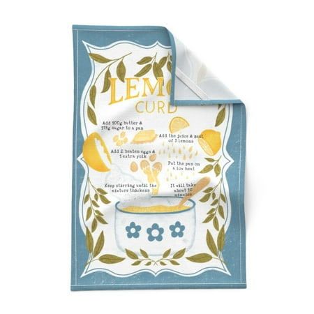 

Printed Tea Towel Linen Cotton Canvas - Lemon Curd Recipe Blue Yellow Kitchen Country Farmhouse Print Decorative Kitchen Towel by Spoonflower