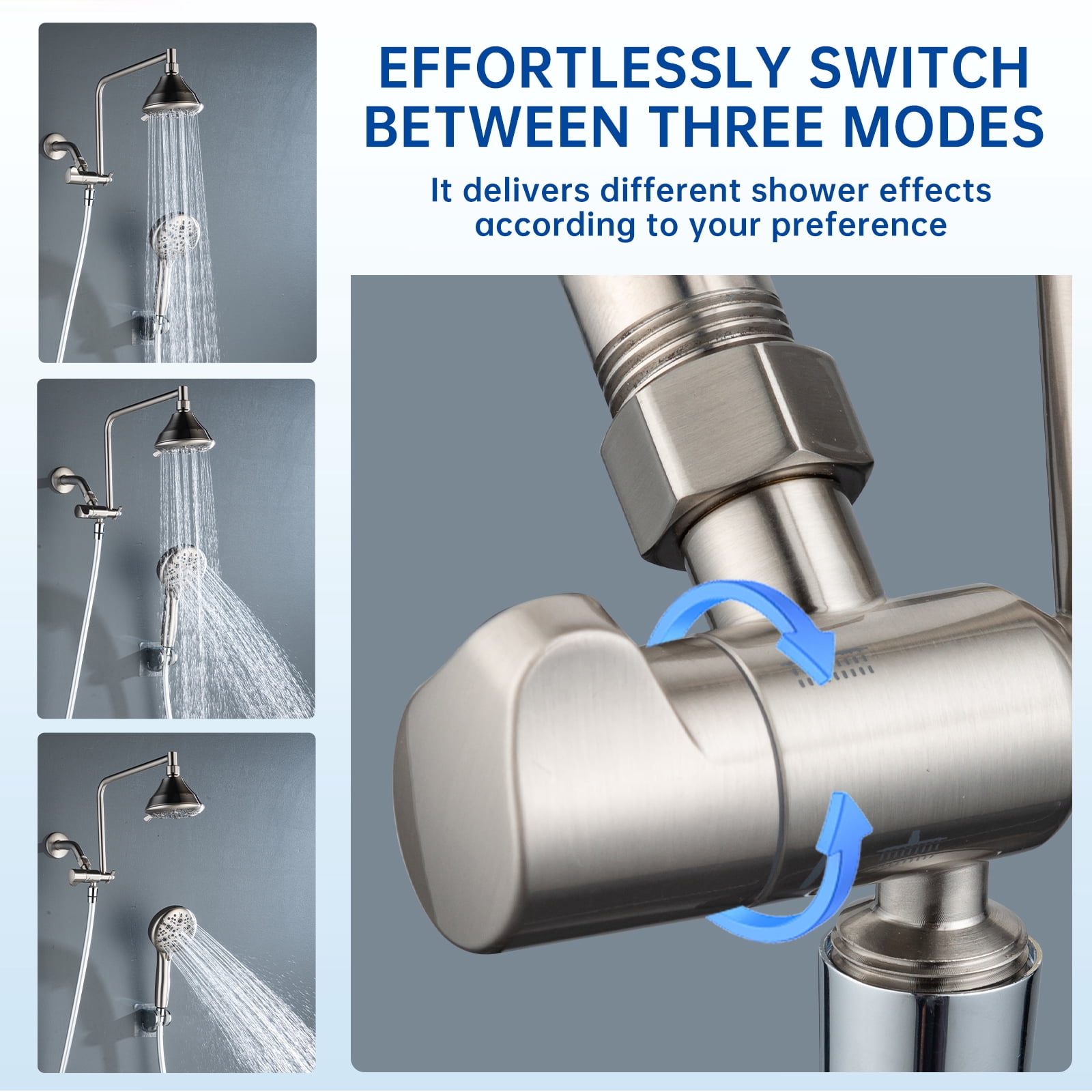 Joyrain Multi-angle adjustable showerhead& Handheld High-pressure 8 Spray Modes Shower Head, Rain Shower Combination with 90° Adjustable Extension Arm