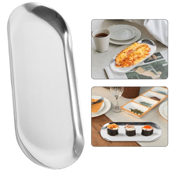 SWETRACE Oval Metal Serving Dish Plated Silver Fruit Tray for Restaurants Cafes and Desserts
