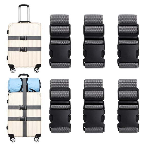 JINYINGHOD 6Pcs Luggage Straps, 79 inch Adjustable Heavy Duty Suitcase Belts with Quick Release Buckle, Secure Luggage Strap for Traveling, Grey