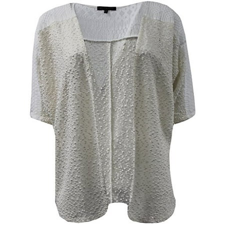 Sweater Vest Top - Plus Size Women's Sleeveless Open Front Cardigan Knit Vest Top Sweater Ivory 1X (16.043)