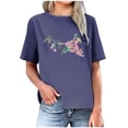 thumbnail image 2 of DDAPJ pyju Women Vintage Floral Embroidered Top Casual Summer Short Sleeve Linen T Shirt Lightweight Going Out Blouse Blue XXL, 2 of 6