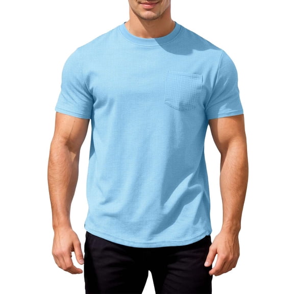KKBOTIVE T Shirts for Mens Sports Solid Color Tees Short Sleeved Sweatshirt Stretch Cozy Top Men's Fashion Summer Clothes, Sky Blue Size: M