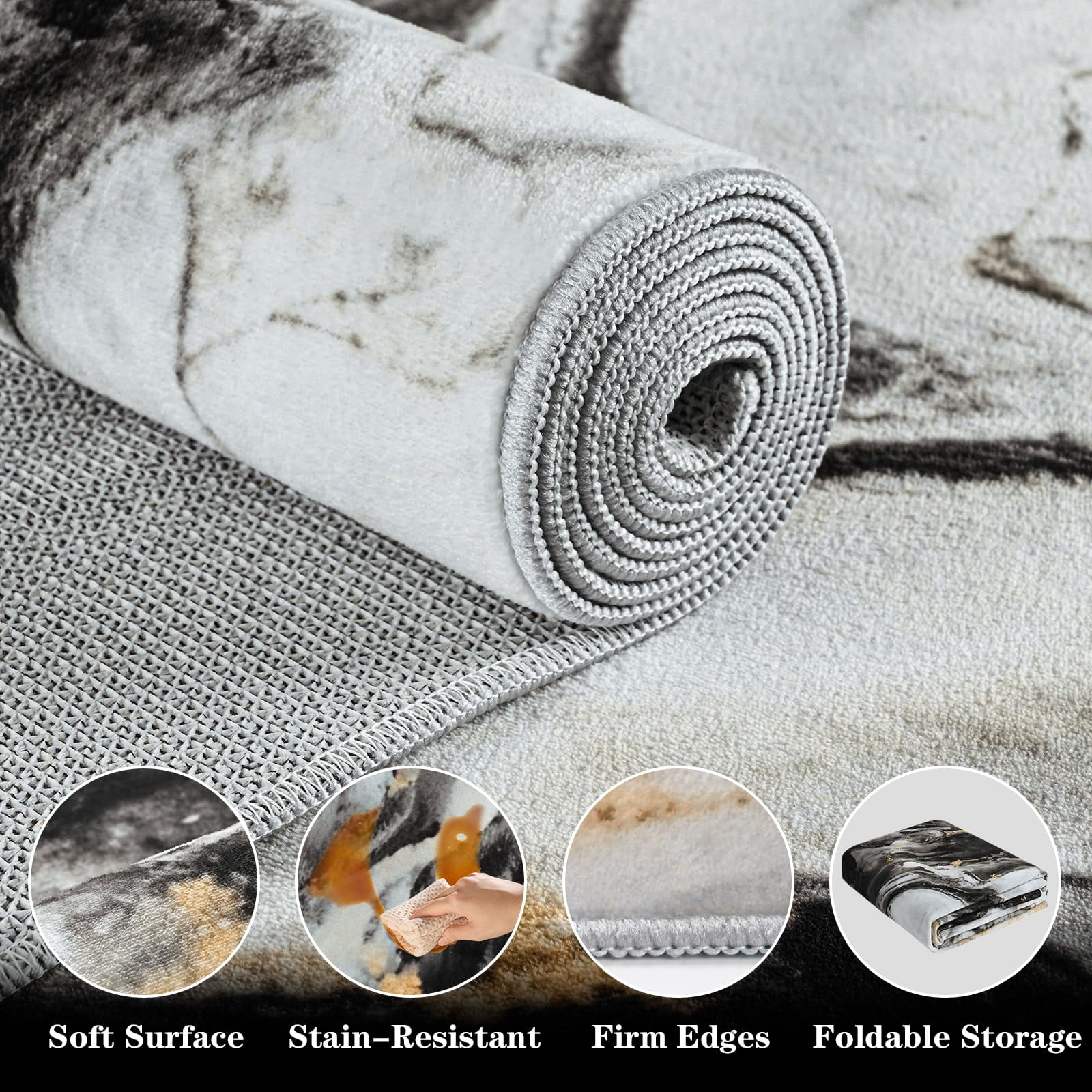Bleum Cade 8'x10' Area Rugs for Living Room, Marble Black and Gold Abstract Rug,Modern Washable Rugs Low Pile Non Slip, Ultra Soft Faux Wool Non Slip Durable Large Carpet Home Decor