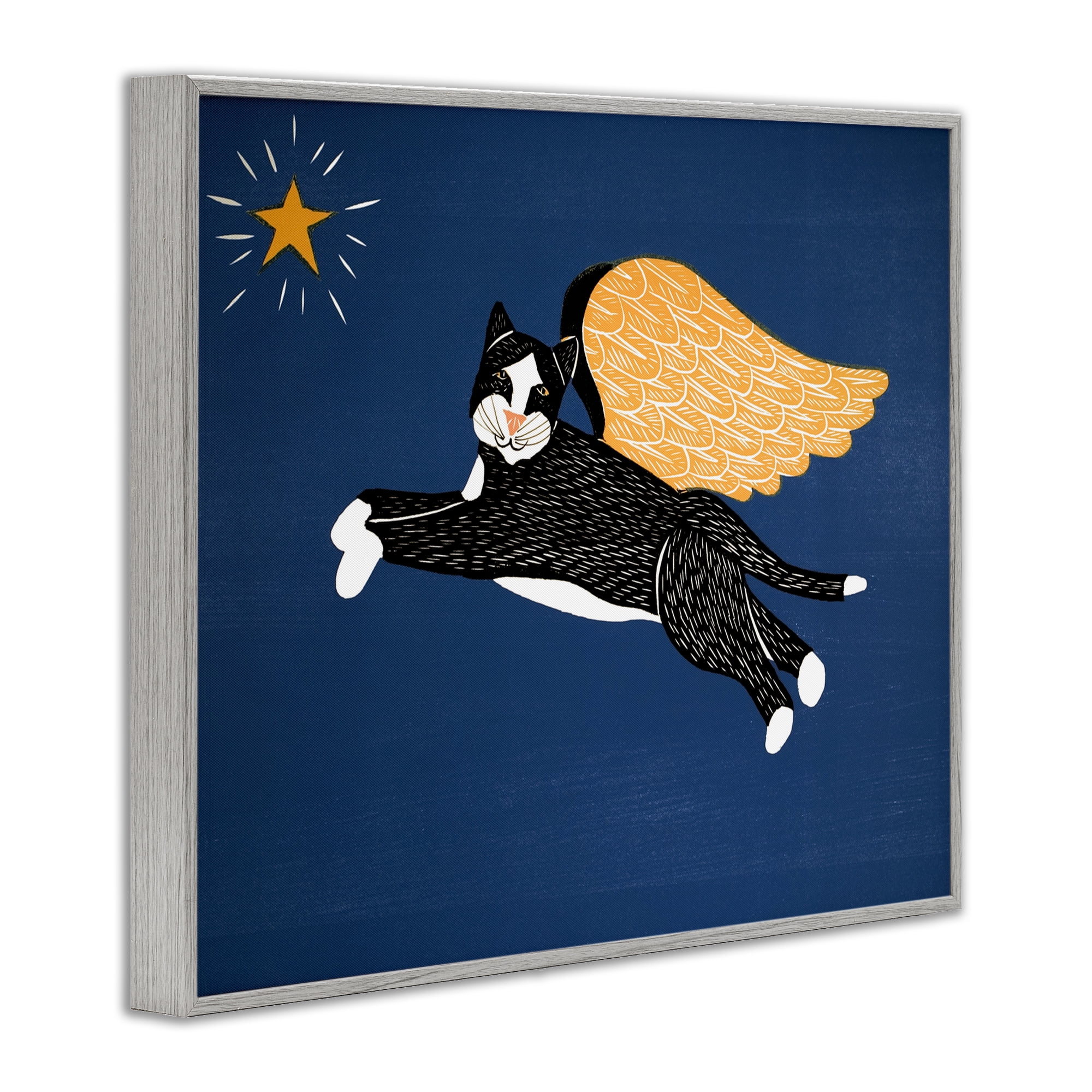 Angel Cat with Star Gray Framed Giclee Art, design by Stephen Huneck