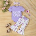 thumbnail image 2 of CAICJ98 Newborn Baby Girls Fall Clothes Summer Outfits Mommy is My Bestie Letter Print Short Sleeve Romper Floral Pants Headband Set Toddler Clothing for Girls (Purple,12-18 Months), 2 of 7