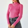 thumbnail image 6 of Women's Mock Turtleneck Long Sleeve Ribbed Knit Fitted Sweater, Soft Thermal Undershirt Tee Hot Pink ONE SIZE, 6 of 9