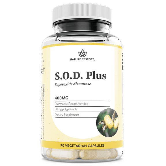 Nature Restore SOD Superoxide Dismutase Supplement, 4,000 IU SOD, Plant Source, Free Radical Defense