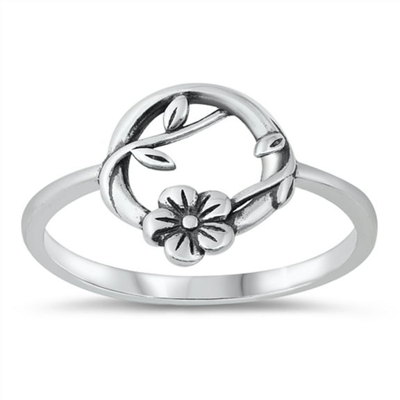 Flower Vine Circle of Life Modern Ring .925 Sterling Silver Band Jewelry Female Male Unisex Size 5