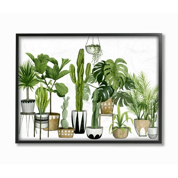 The Stupell Home Decor Collection Boho Plant Scene with Cacti and Succulents in Geometric Pots Watercolor Oversized Framed Giclee Texturized Art, 16 x 1.5 x 20