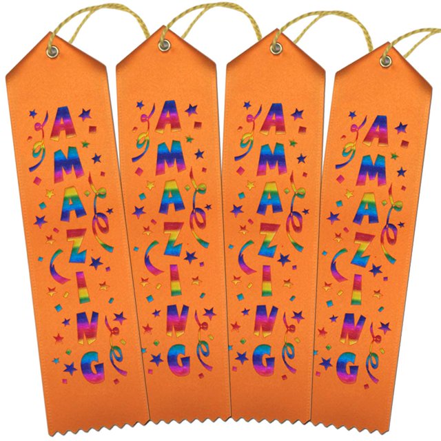 RibbonsNow Amazing Award Ribbons - 100 Orange Ribbons with Card & String