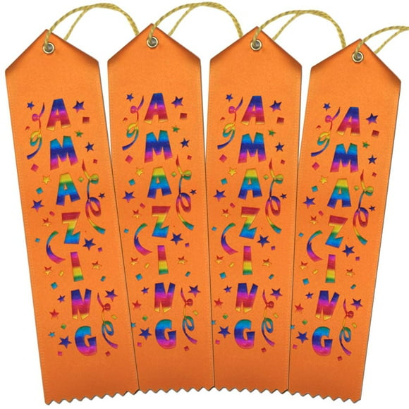 RibbonsNow Amazing Award Ribbons - 100 Orange Ribbons with Card & String