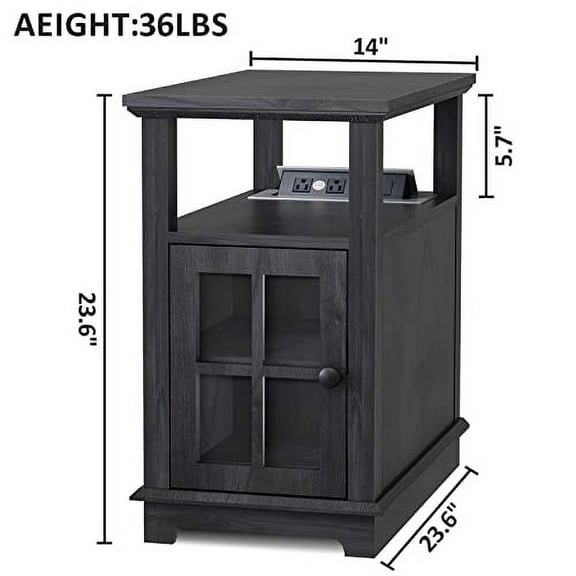 End Table, End Tables Living Room, Storage End Tables, Side Table with Charging Station, Charging Nightstand for Bedroom/Living Room/Office