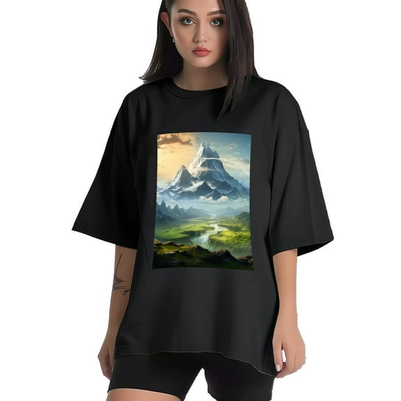 Plus Size Shirt for Women Black Tops for Women Short Sleeves Shirt for Women Mountainous (27) T Shirt Crewneck Shirt for Women XS