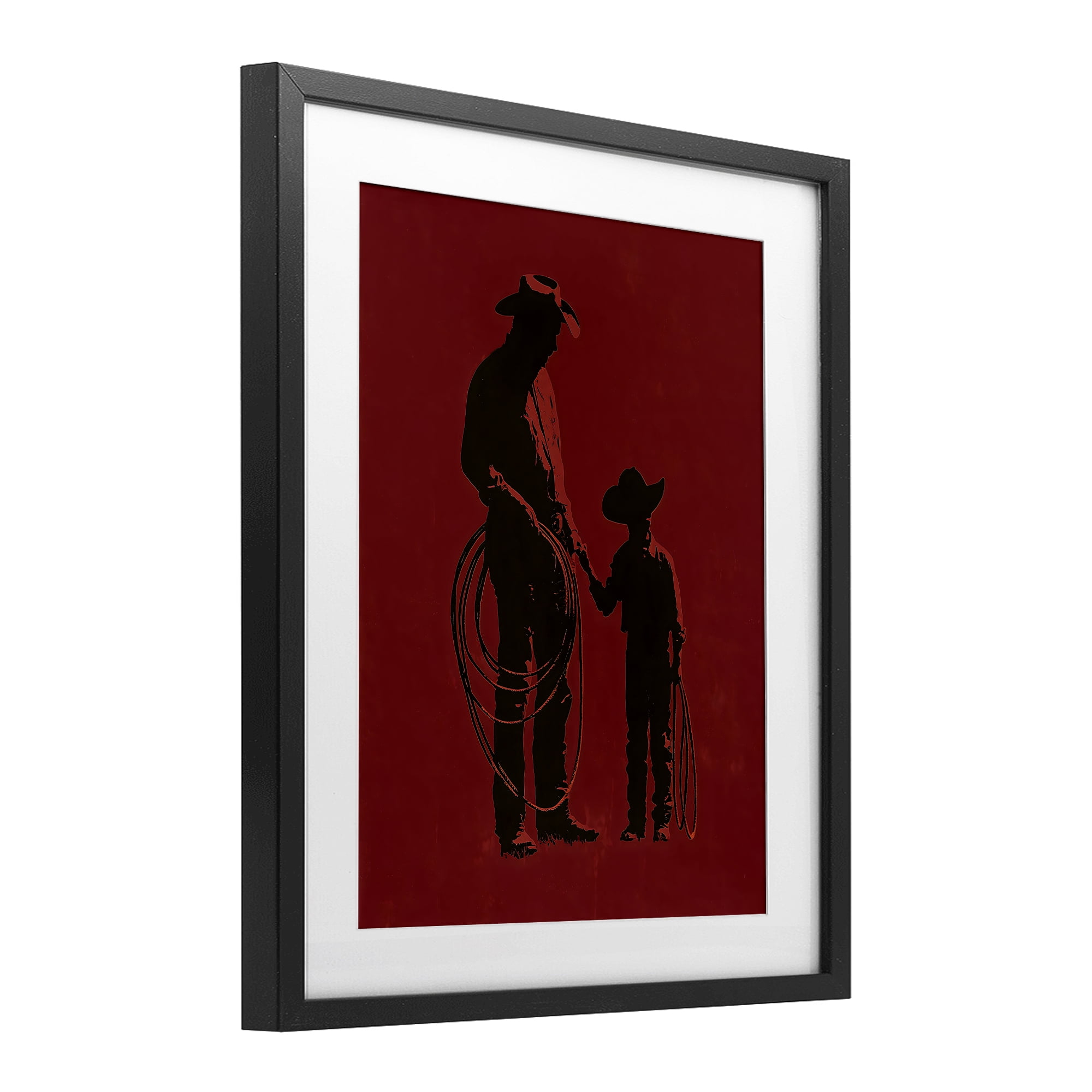 Burgundy Cowboy Father & Son Black Framed Print Under Glass, design by Arlington Prints
