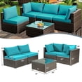 thumbnail image 2 of Gymax 5PCS Rattan Patio Conversation Set Sofa Furniture Set w/ Turquoise Cushions, 2 of 10