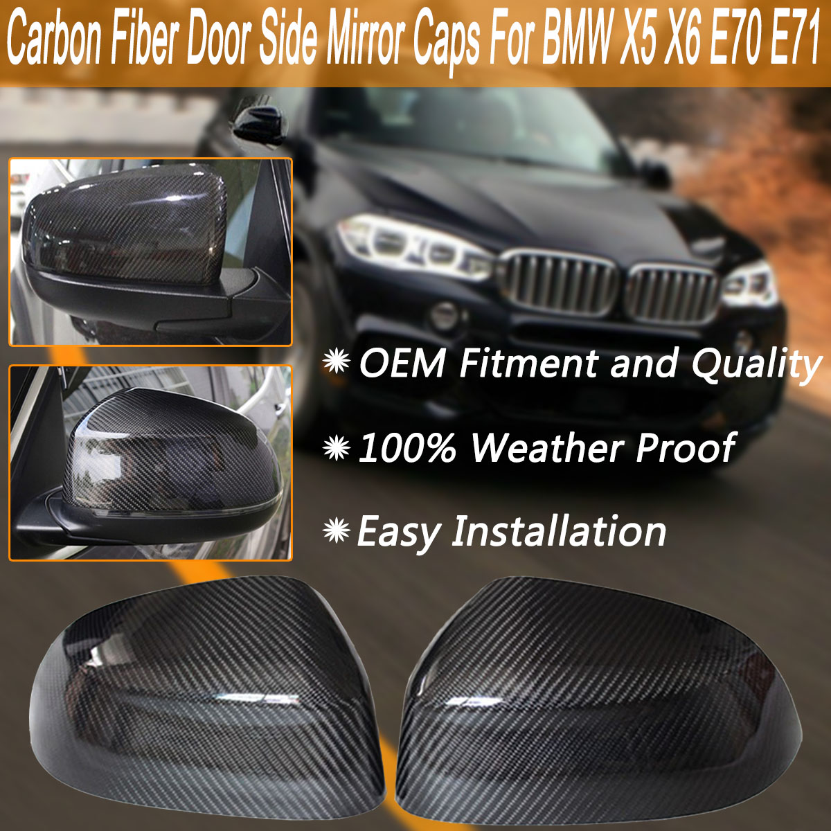 Remplacement de gauche en plastique noir aile droite Rearview Mirror Case Cover Cap for BMW X5 X6 E70 2006 2007 2008 2009 2010 2011 2012 2013 Installation facile Ensembles R/étroviseurs ext/érieurs 803