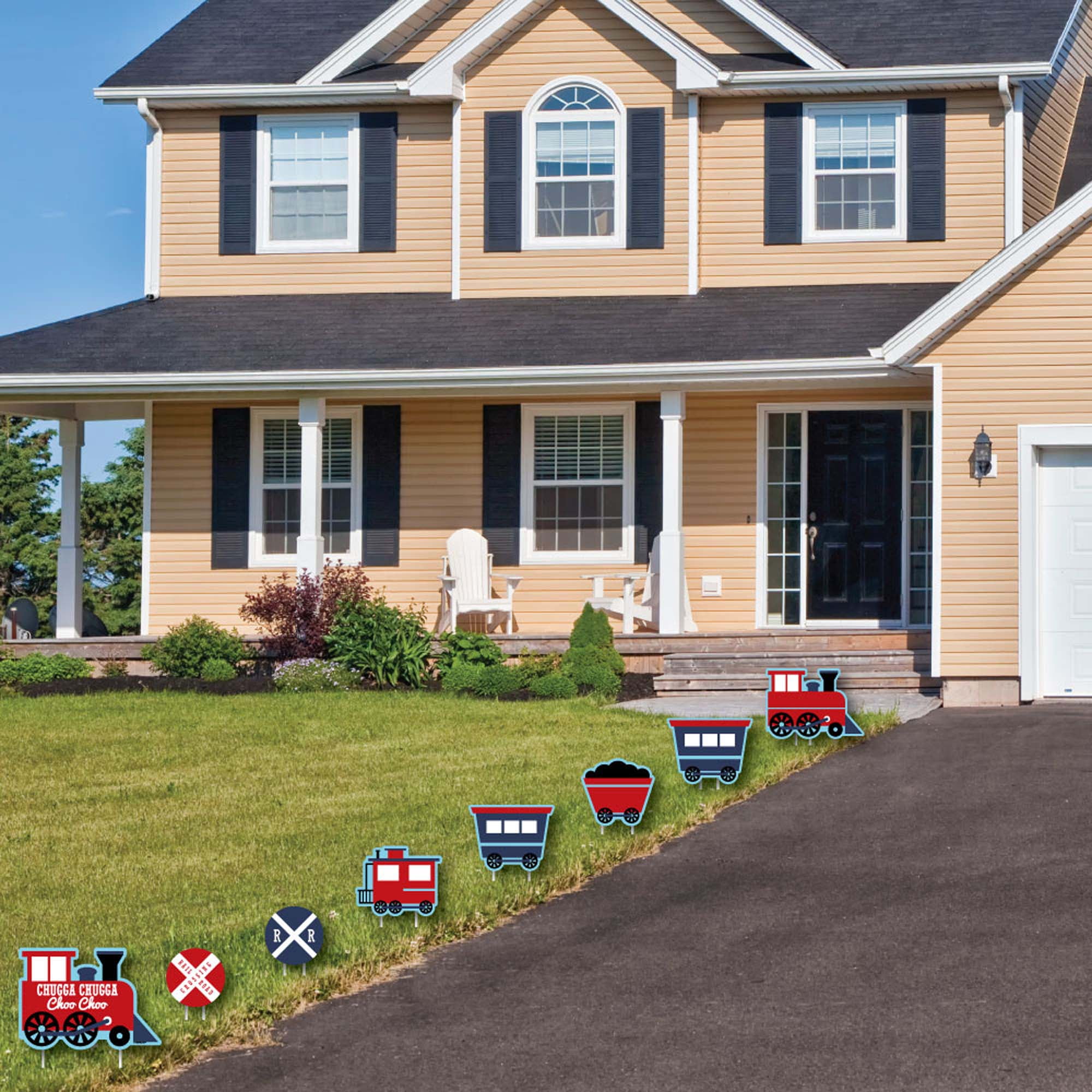 Big Dot of Happiness Railroad Party Crossing - Yard Sign & Outdoor Lawn Decorations - Steam Train Birthday Party or Baby Shower Yard Signs - Set of 8