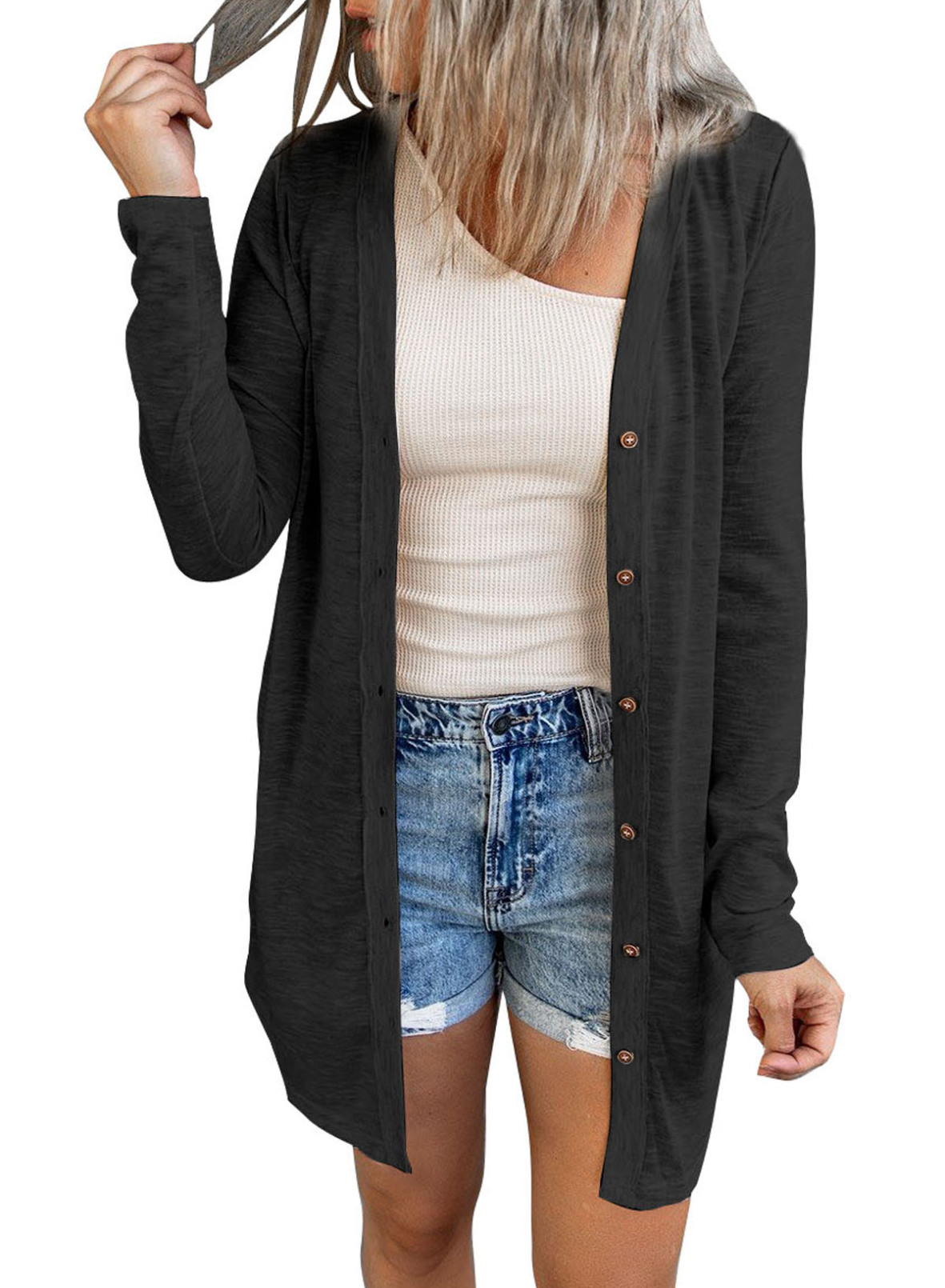 Blencot Womens Open Front Snap Button Down Long Sleeve Cardigan Sweaters, Women's, Size: Small, Black