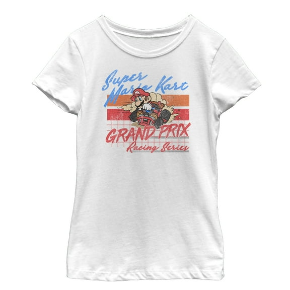 Girl's Nintendo Mario Kart Retro Grand Prix Graphic Tee White Large