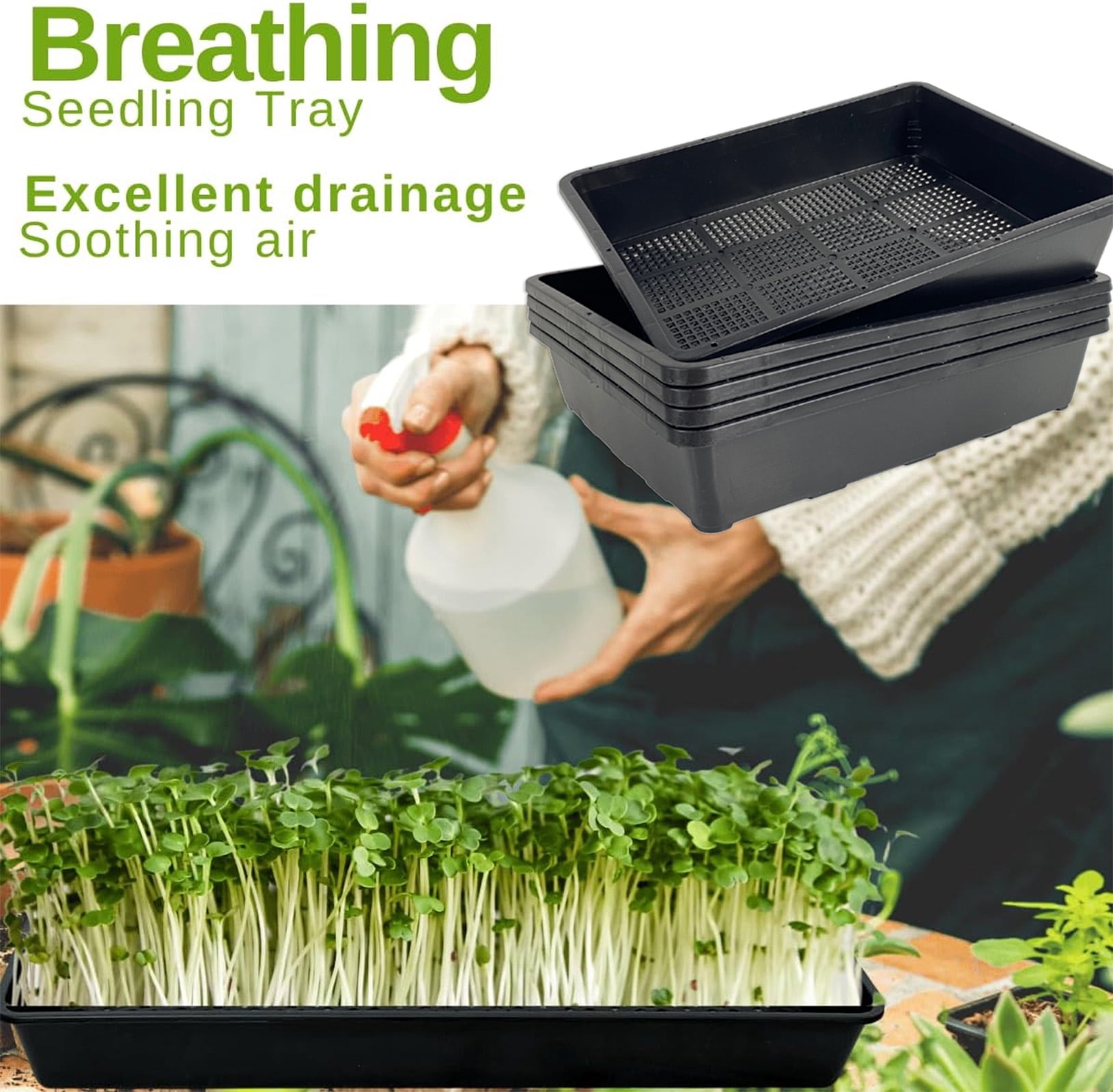BeGrit Seed Starter Trays, 15"x12" Mesh Trays with Bases - Heavy Duty Plastic for Microgreens, Bonsai Training, Succulent Propagation (5 Packs)