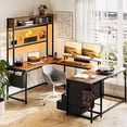 thumbnail image 2 of NEILA Brown U-Shaped Desk with Power Outlets & RGB LED Lights – 79" Reversible L-Shaped Computer Desk with Drawers, Monitor Stand, Storage Shelves – Perfect for Home Office, Gaming, and Work, 2 of 8