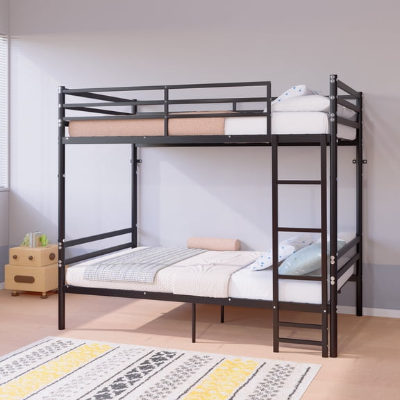 Mintazer Heavy Duty Twin Over Twin Metal Bunk Bed with Ladder and Guardrails for Bedroom, Black