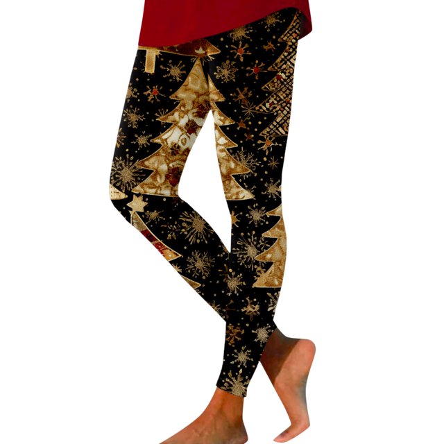 Gibobby Leggins termicos mujer Leggings para mujer Moda Entrenamiento Leggings Navidad Impresión Color Bloque Pantalones Elástico Leggings(Dolado,M)