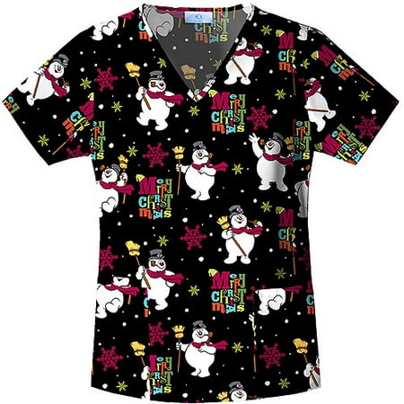 Very Merry Frosty V-Neck Scrub Top