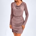 thumbnail image 5 of LEEYNEER Women‘s Fall Bodycon Mini Dress Sparkly Long Sleeve Cowl Neck Ruched Short Club Cocktail Wedding Guest Dresses, 5 of 9