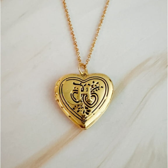 Ellison Young Nostalgic Heart Initial Open Locket Woman Necklace, 18 inch chain