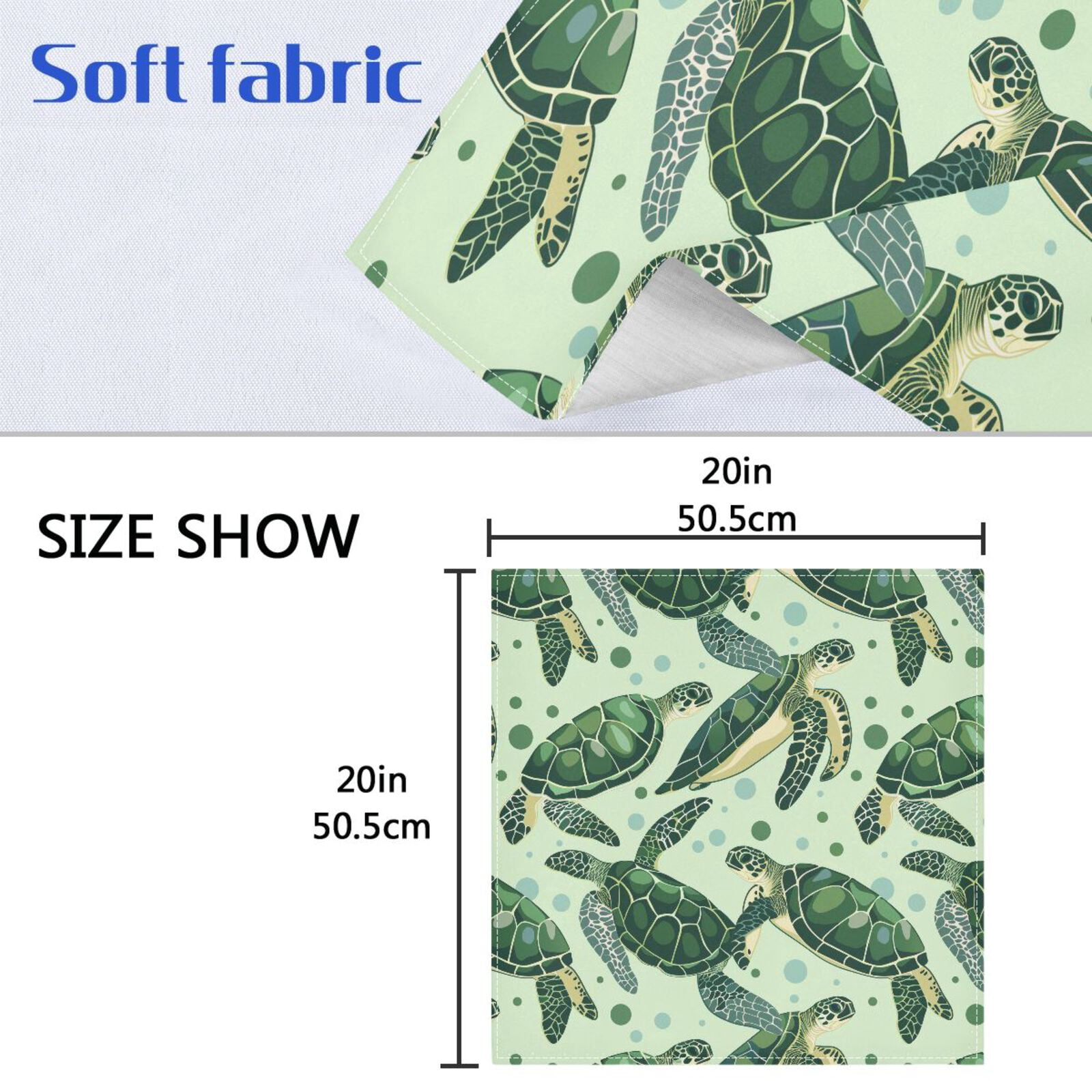 JSTEL Green Sea Turtle Bubble Cloth Napkins Set of 6, 20x20 Inch Washable and Reusable Napkin for Decoupage Dinner Party Everyday Use
