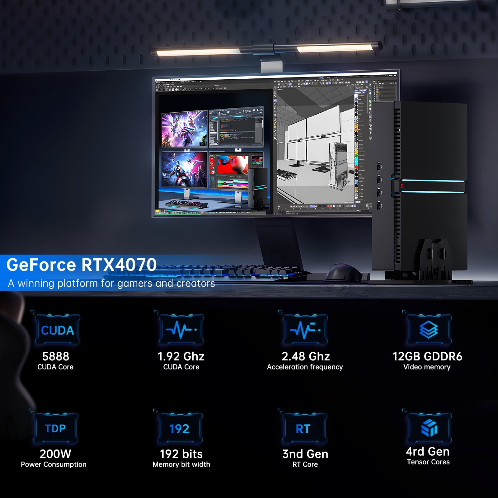 Kinupute Mini Gaming PC, Desktop Computer i9-13900F 24 Cores Upto 5.6GHz, 64G DDR4, 1T M.2 SSD, Windows 11 Pro, GeForce RTX4070 12G, Dual LAN, WiFi6E/BT5.3, Four Display, 8K Outputs, Optical