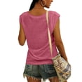 thumbnail image 4 of Femmes Tops Mode Femmes Solide Couleur Cap Manches V Cou Décontracté en Vrac Manches Courtes T-Shirt Top Armée Vert L, 4 of 6