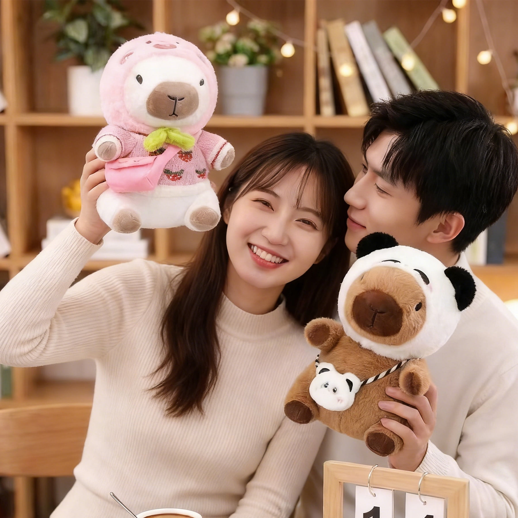 Valentine’s Day 2-Pack Capybara Plush Stuffed Animals, Matching Hooded Outfits & Crossbody Bags, 10.4-Inch Soft Plush Toy Couple Set, Cute Gift for Kids & Teens