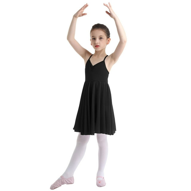 Xnihocha Robe de Danse Ballet Dos Croisé Solide pour Filles Enfants Costume de Danse Lyrique Moderne Noir TG