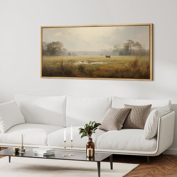 IDEA4WALL Extra Large Framed Canvas Print Wall Art Sunset Over Ocean Vibrant Red Sun and Blue Waters Classic Art Vintage Wall Decor Oversized Artwork Relax/Calm for Living Room - 60"x30"