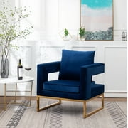 Roundhill Furniture Lenola Contemporary Upholstered Accent Arm Chair, Blue