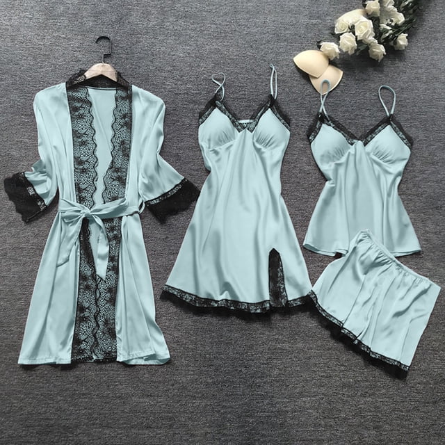LSLJS Lingerie Femme Robe en Soie Dentelle Robe de Nuit Tenue de Sommeil Nuisette Ensemble de Pyjama, Lingerie pour Femmes