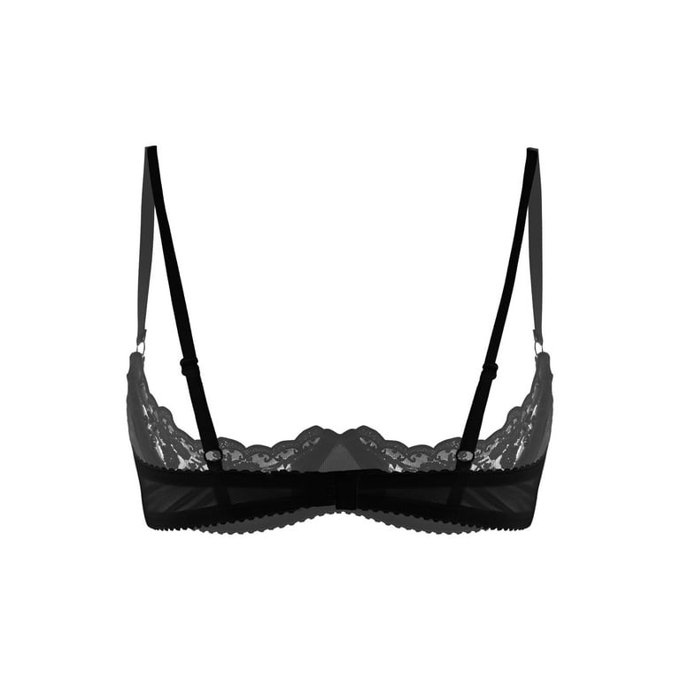 Yeahdor Womens Lace Push Up Underwired Shelf Bra Tops Open Cup Unlined  Bralette Exotic Lingerie Black-A L 