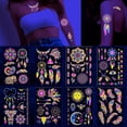 thumbnail image 2 of Pegatinas de tatuajes temporales luminosas, calcomanías fluorescentes UV, tatuaje de toro/elefante/pluma para brazo, arte corporal, Club nocturno, fiesta, 2 of 4
