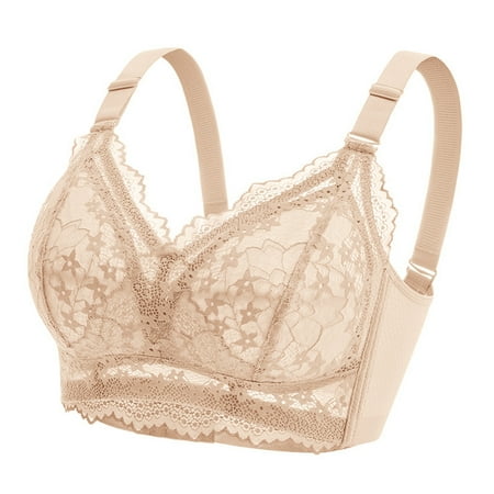 WDDDD Women s Adjustable Breathable Top Bra Without Steel Ring Gathering Lace Beige 44