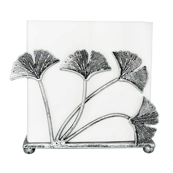 Modern Ginkgo Leaves Design Napkin Holder for Tables, Metal Paper Napkin Storage for Kitchen, Stylish Paper Towel Dispenser, Mail Letter Sorter Rack, Document File Organizer – Silver