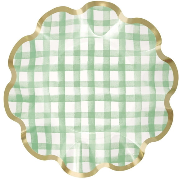 10" Mint Green Gingham Party Paper Plates 8ct