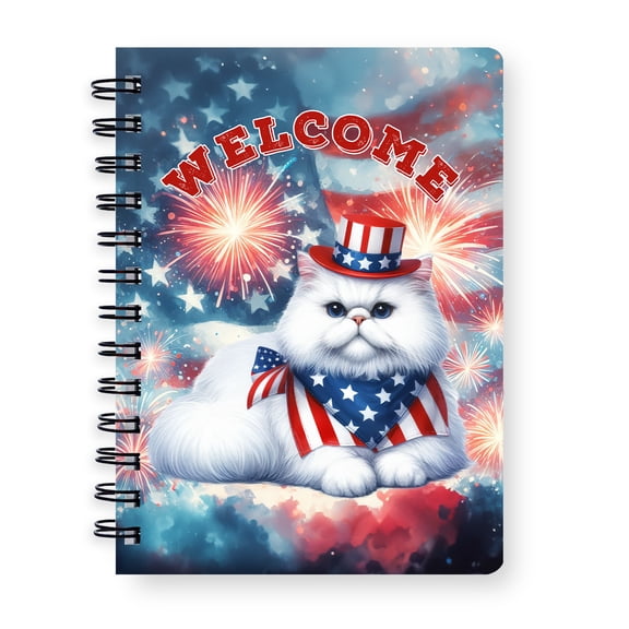 Persian Patriotic Welcome for 4Th of July Independence Day Spiral Bound Journal Cat Lover Kitten Owner Gifts 5x7in Spiral Notebook - 00010