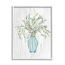 Stupell Industries Rustic Herbs Plants Budding Blue Glass Vase Graphic Art White Framed Art Print Wall Art, Design by Ziwei Li