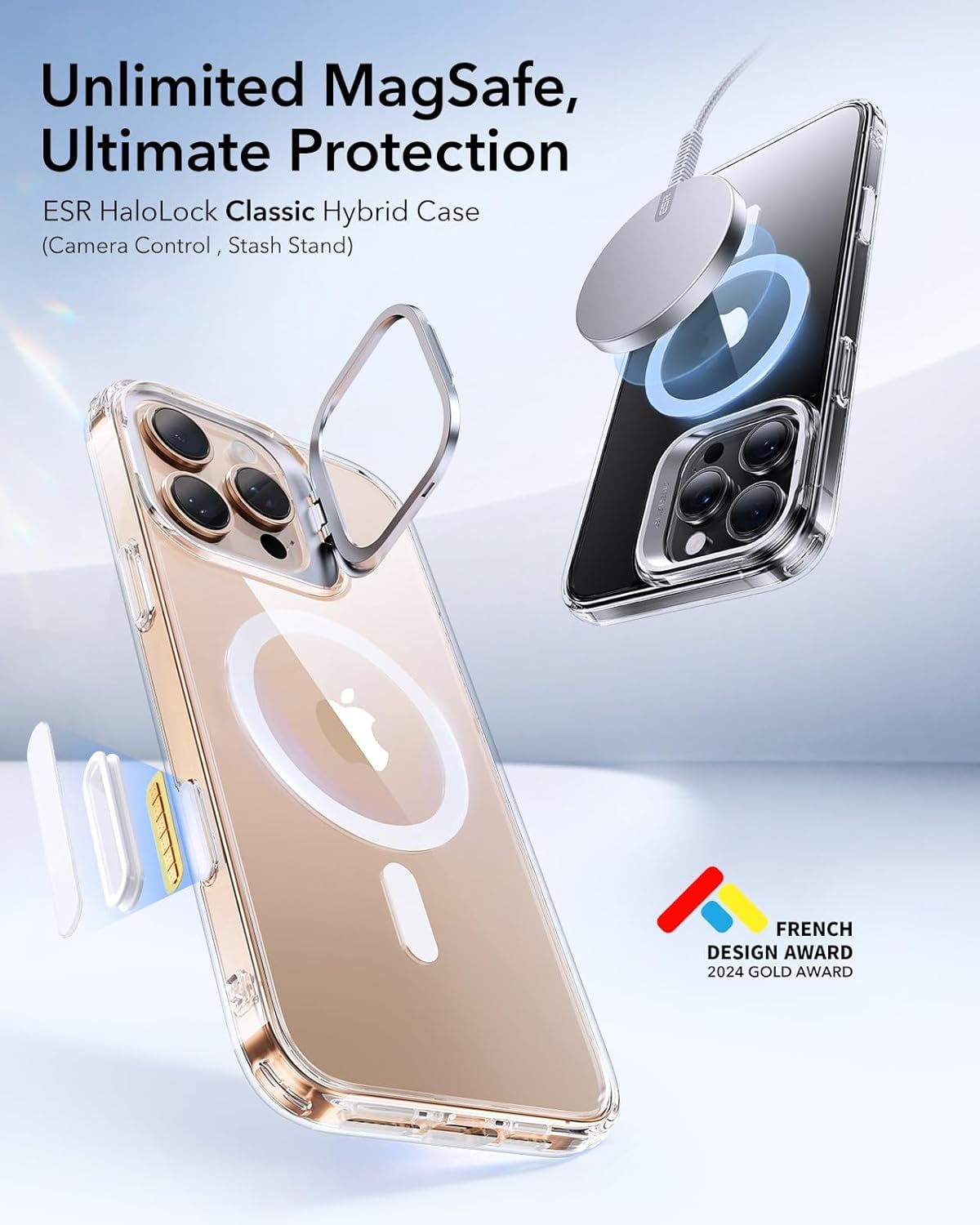 CRKMGS-ESR for iPhone 16 Pro Case, Compatible with MagSafe, Military-Grade Protective Case for iPhone 16 Pro, Built-in Stash Stand iPhone Case, Scratch-Resistant Back Cover, Clear | Built-in Stash St