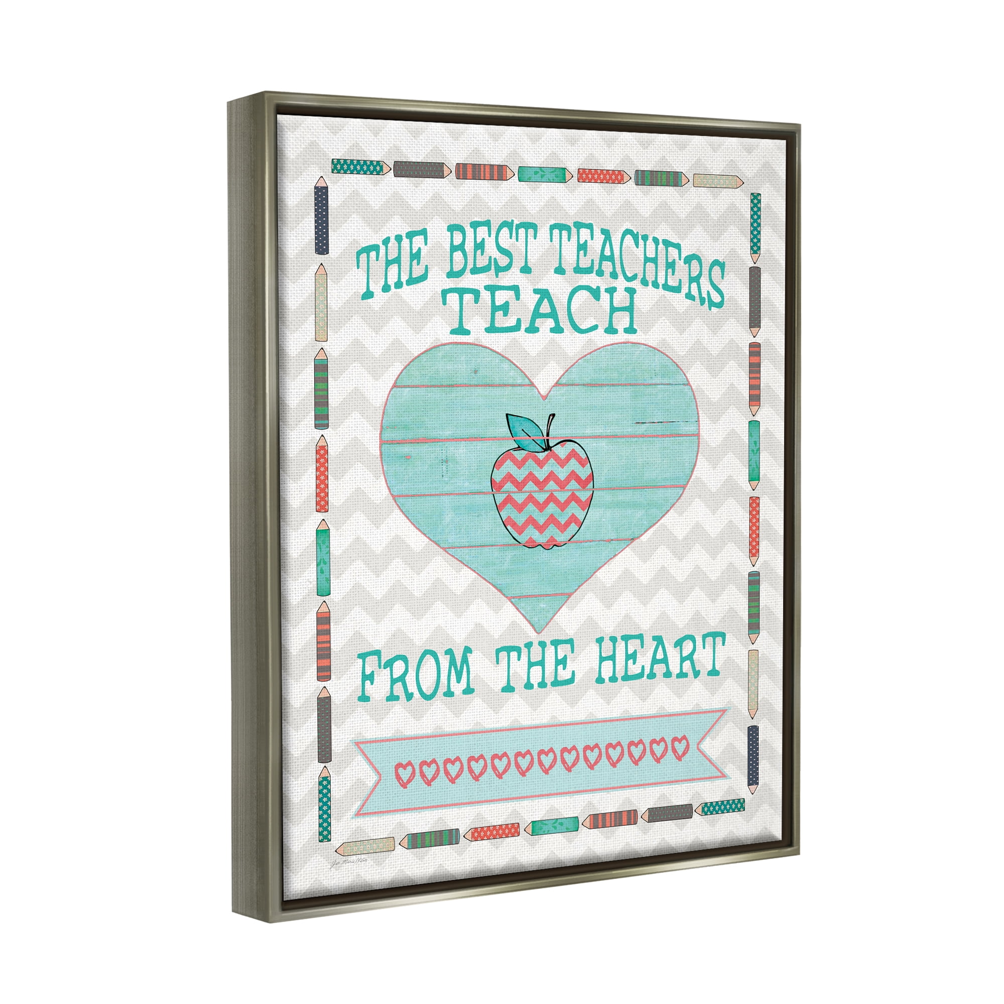 Stupell Teach From The Heart School Phrase Food & Beverage Painting Gray Floater Framed Art Print Wall Art